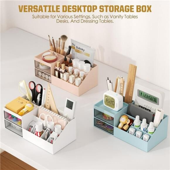 White makeup organizer with drawers countertop storage for vanity bathroom - Picture 5 of 7